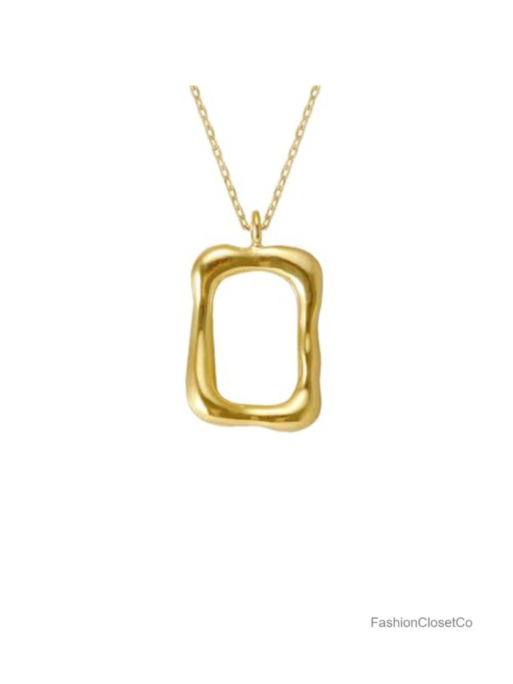 18K Gold Plated Abstract Rectangle Pendant Necklace, Open Frame Charm,